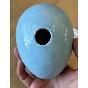 vintage ceramic Easter egg light blue hollow hole in bottom Decor Basket 5”